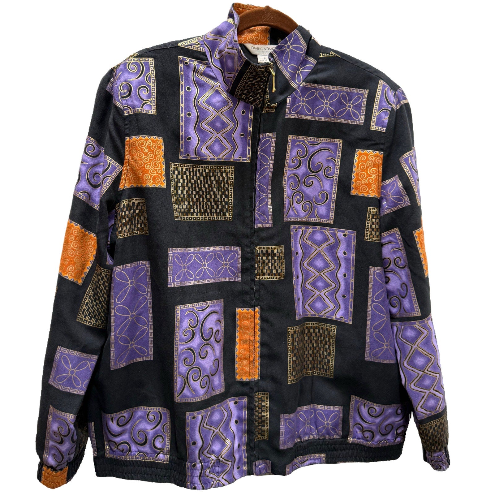 Drapers & Damons Petites Vintage Jacket Purple Black Gold Zip Front Size PL