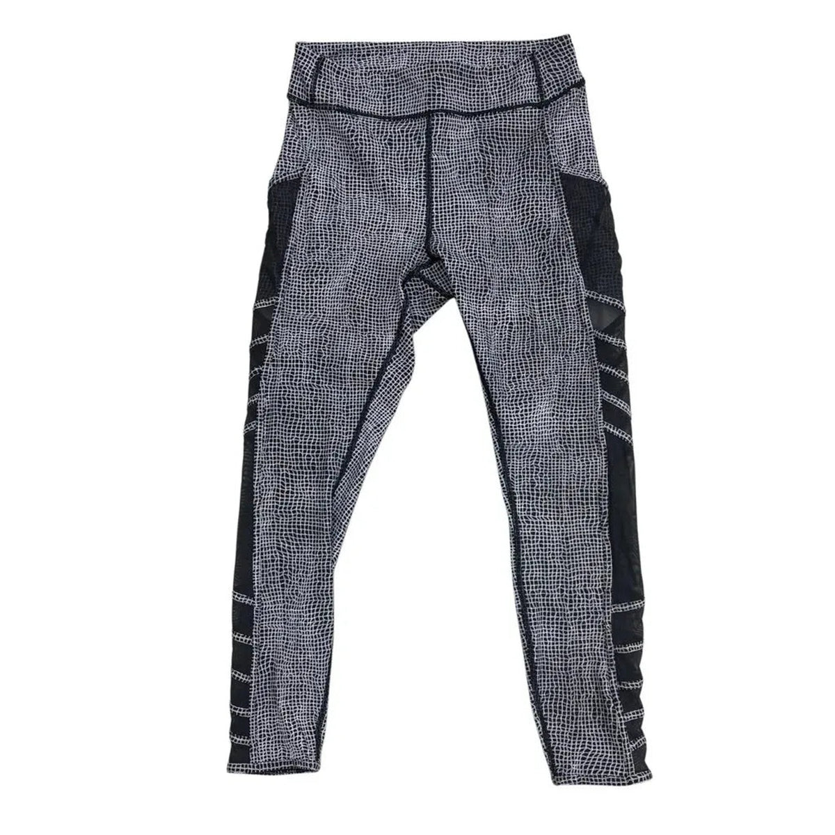 Lululemon Grid Print Crop Athletic Leggings Mesh Panels Black