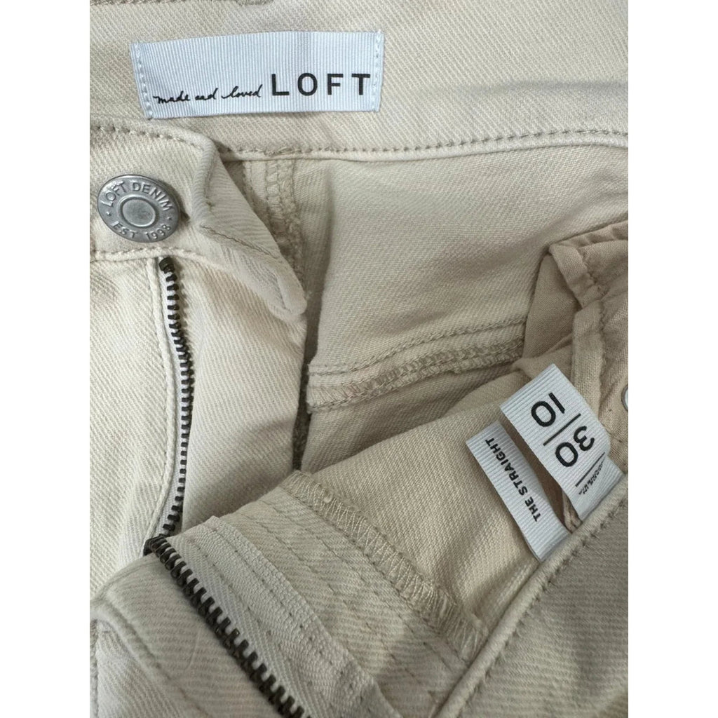 Cream Wide-Leg Denim Jeans Paneled Seams