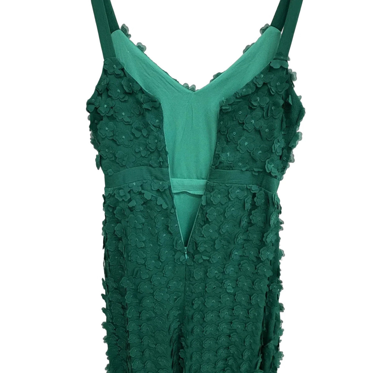 Eva Franco 3D Floral Applique A-Line Midi Dress Green
