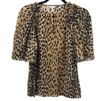 Rebecca Taylor Animal Print Ruffle Blouse Beige Black