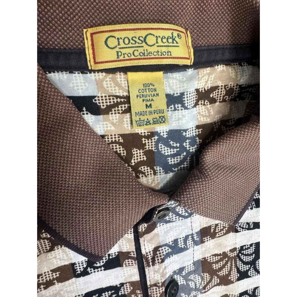Floral Stripe Patterned Short Sleeve Polo Shirt Brown