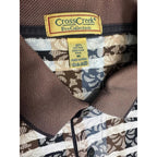 Floral Stripe Patterned Short Sleeve Polo Shirt Brown