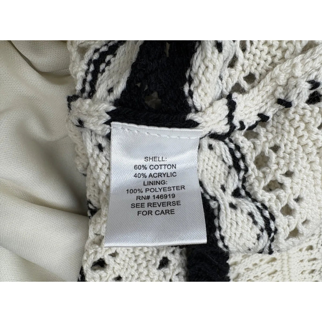 Cream & Black Striped Crochet Knit Midi Skirt M