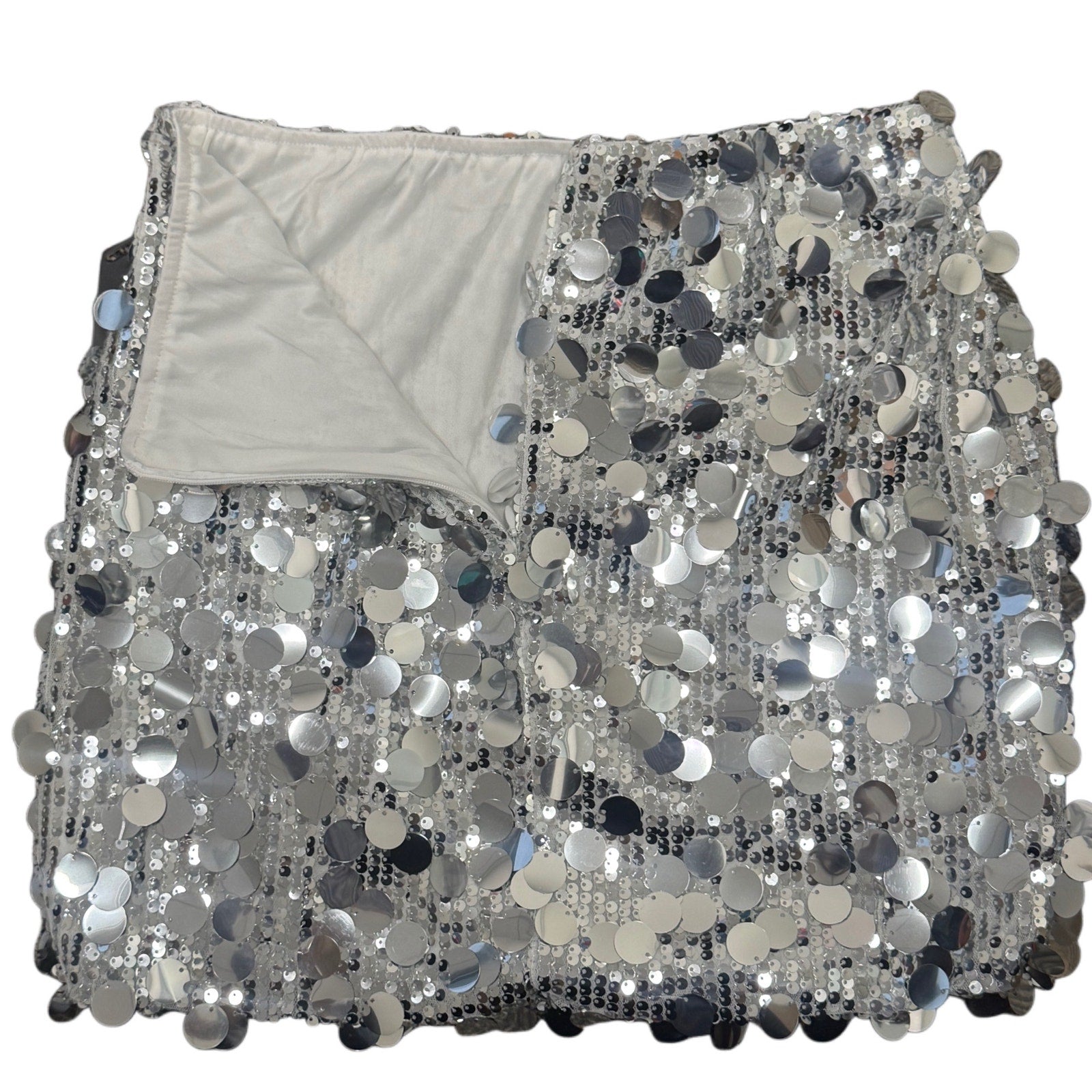 YYA Large Paillette Sequin Mini Skirt Silver