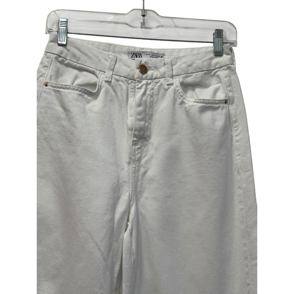 ZARA Wide Leg White Denim Jeans High Rise