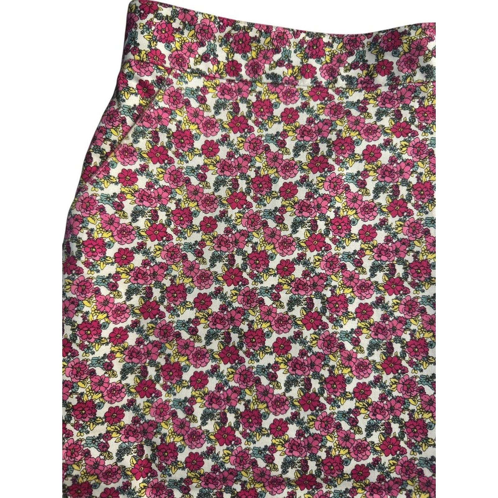 Brooks Brothers Ditsy Floral Linen Blend Pencil Skirt White