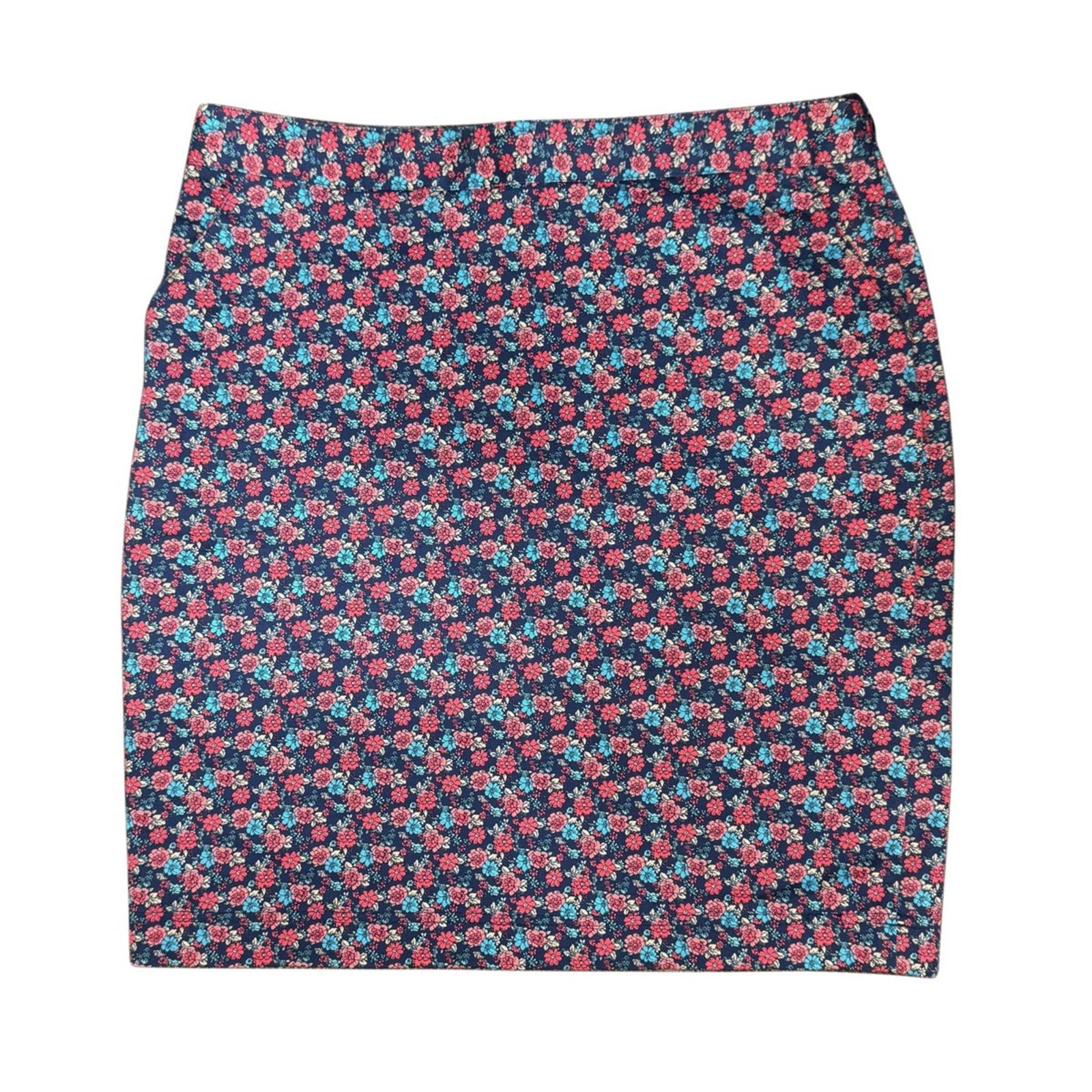 346 Brooks Brothers Floral Print Cotton Pencil Skirt Navy