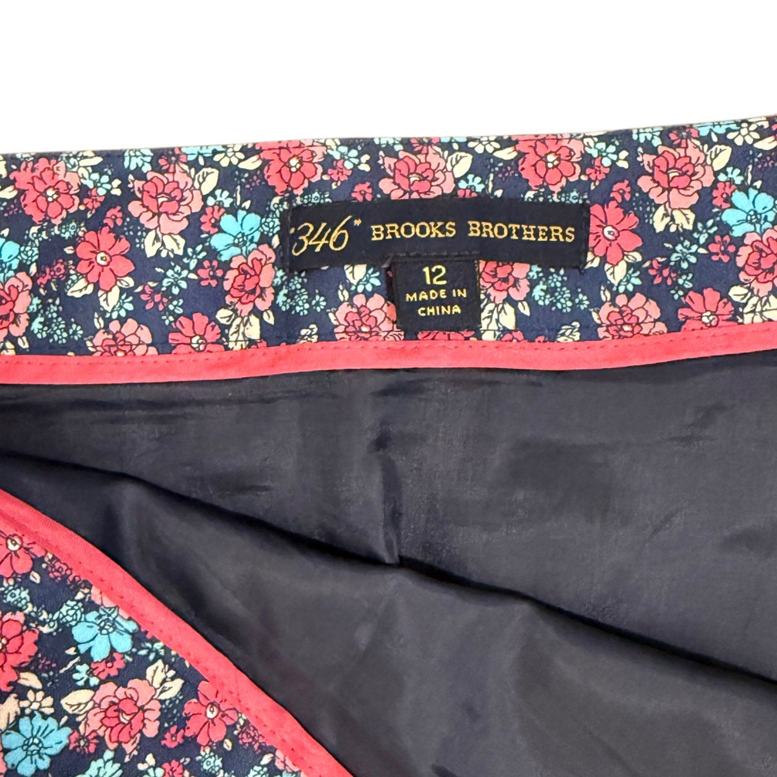 346 Brooks Brothers Floral Print Cotton Pencil Skirt Navy