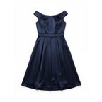 JJ's House Navy Satin A-Line Formal Dress Off-Shoulder