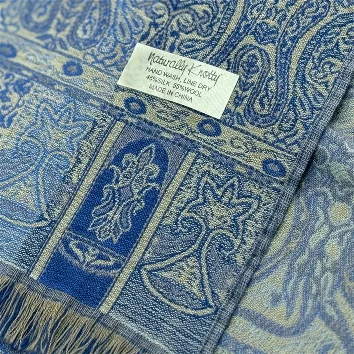 Naturally Knotty Paisley Silk Wool Blend Fringe Scarf