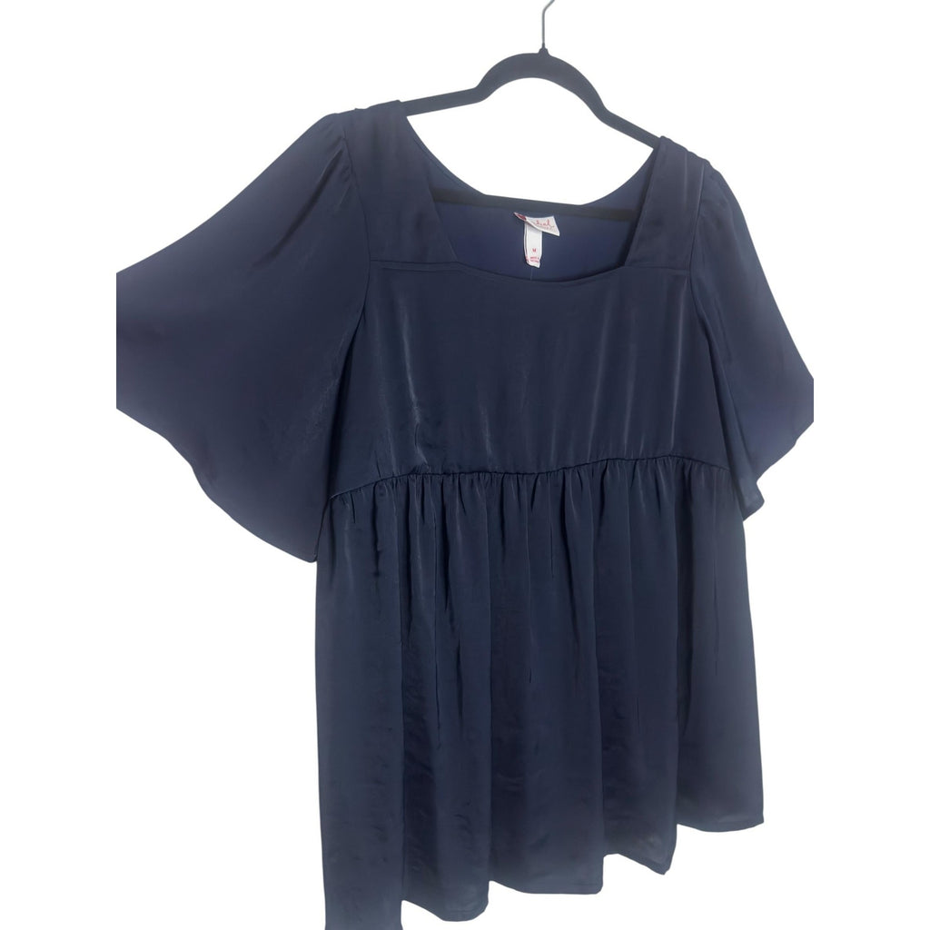 Flutter Sleeve Peplum Blouse Navy Blue