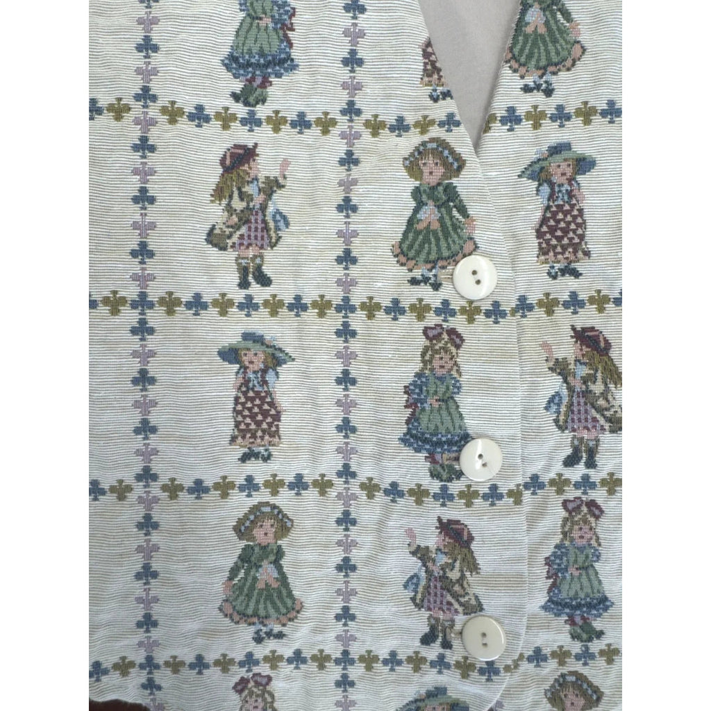 Facets by Mirrors Victorian Doll Print Tapestry Vest
