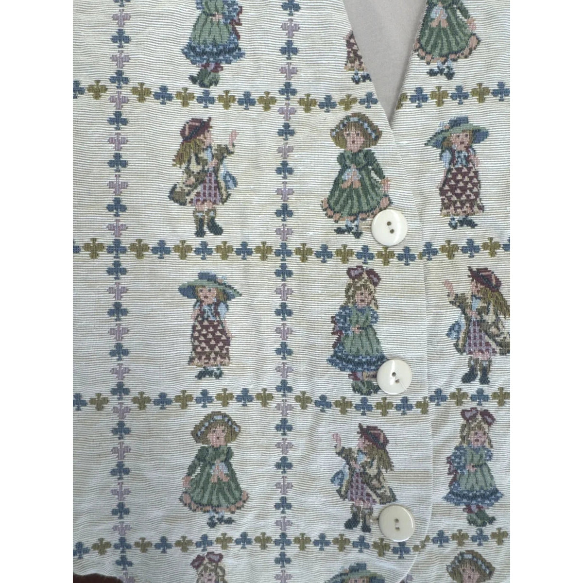 Facets by Mirrors Victorian Doll Print Tapestry Vest
