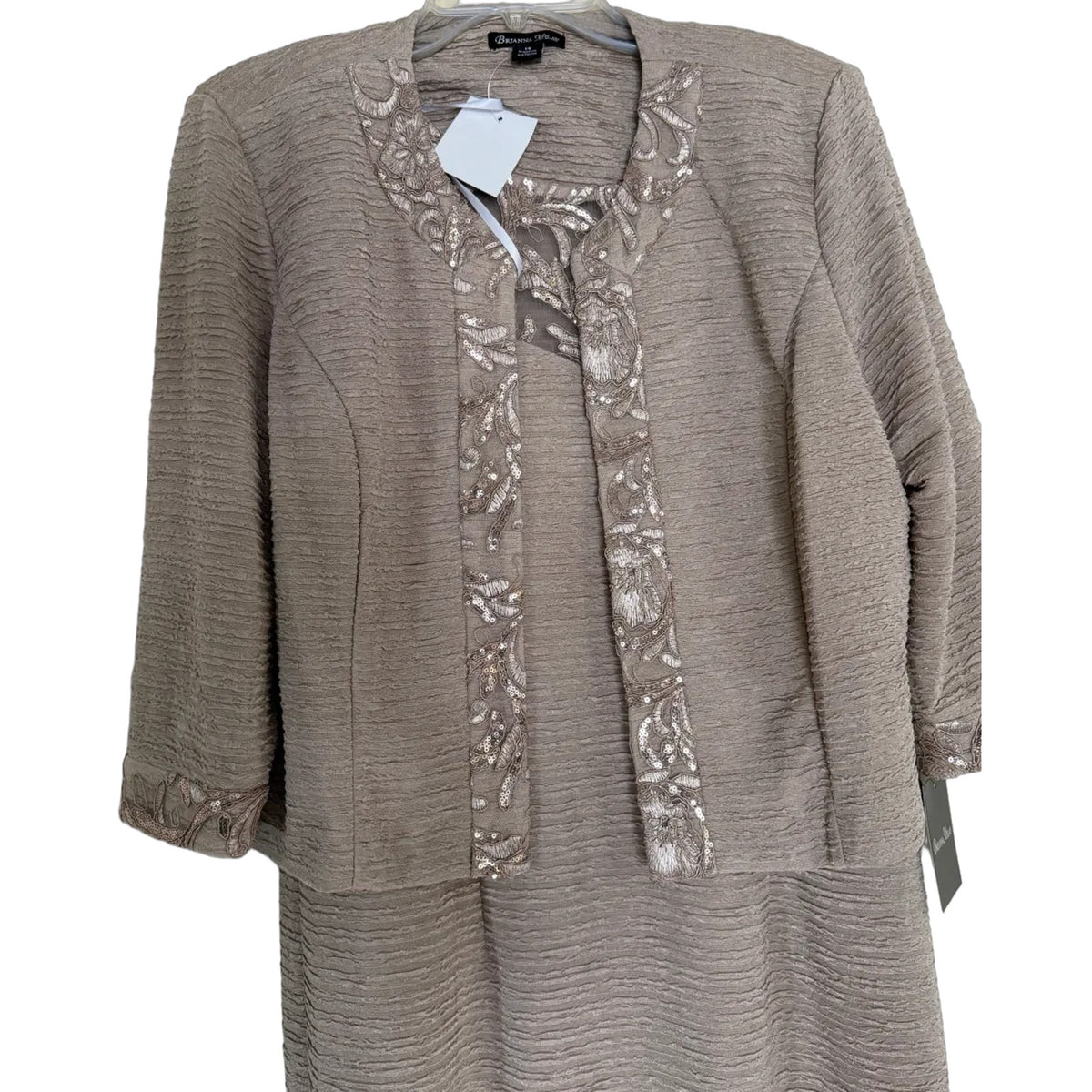 Brianna Milay Sequin Embroidered Two-Piece Dress Set Taupe