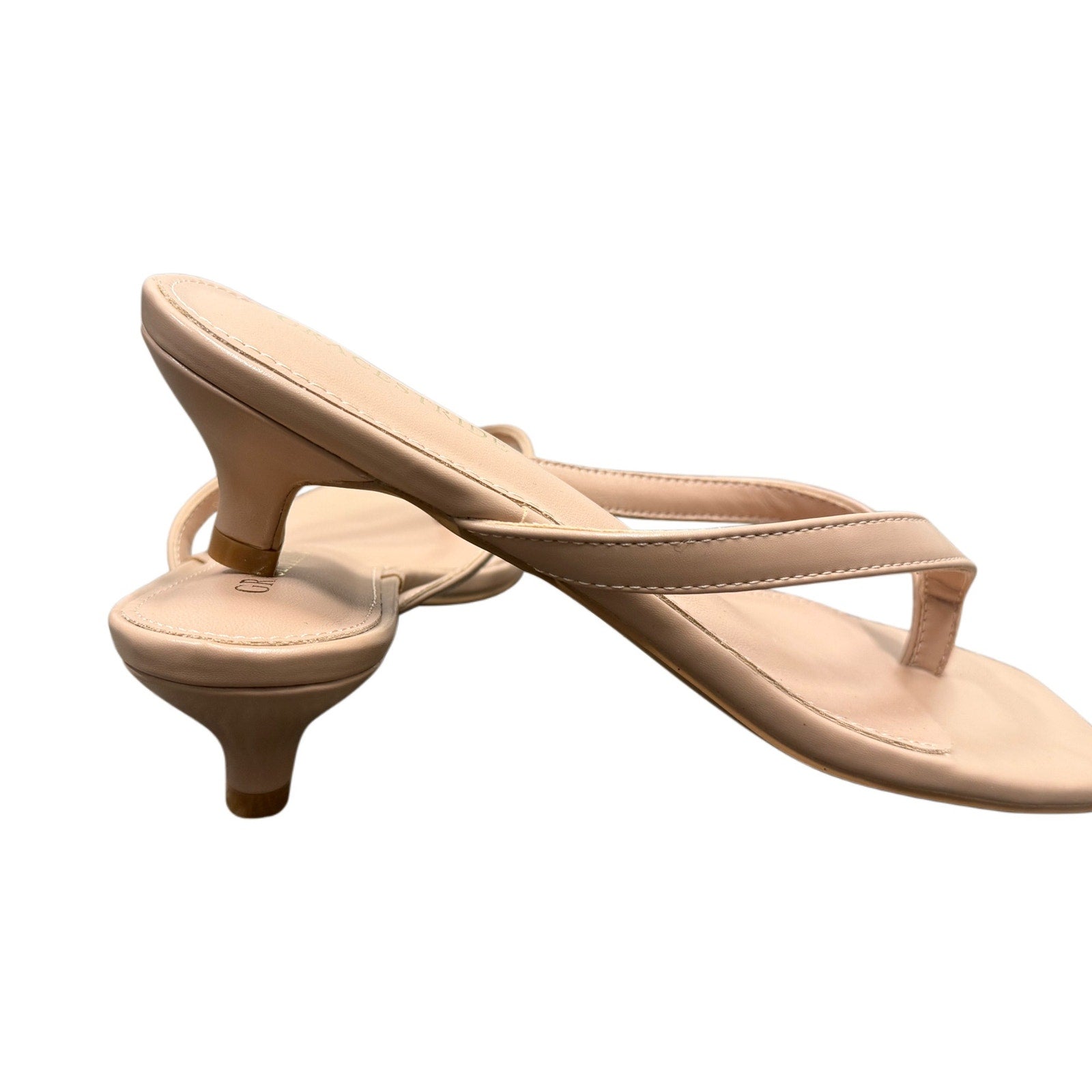 Nude Kitten Heel Flip Flop Sandals Size 7 Square Toe Minimalist Heeled Slides