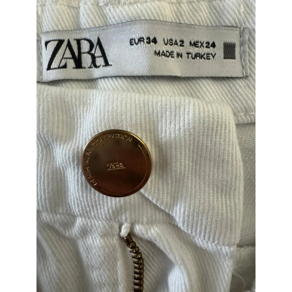 ZARA Wide Leg White Denim Jeans High Rise