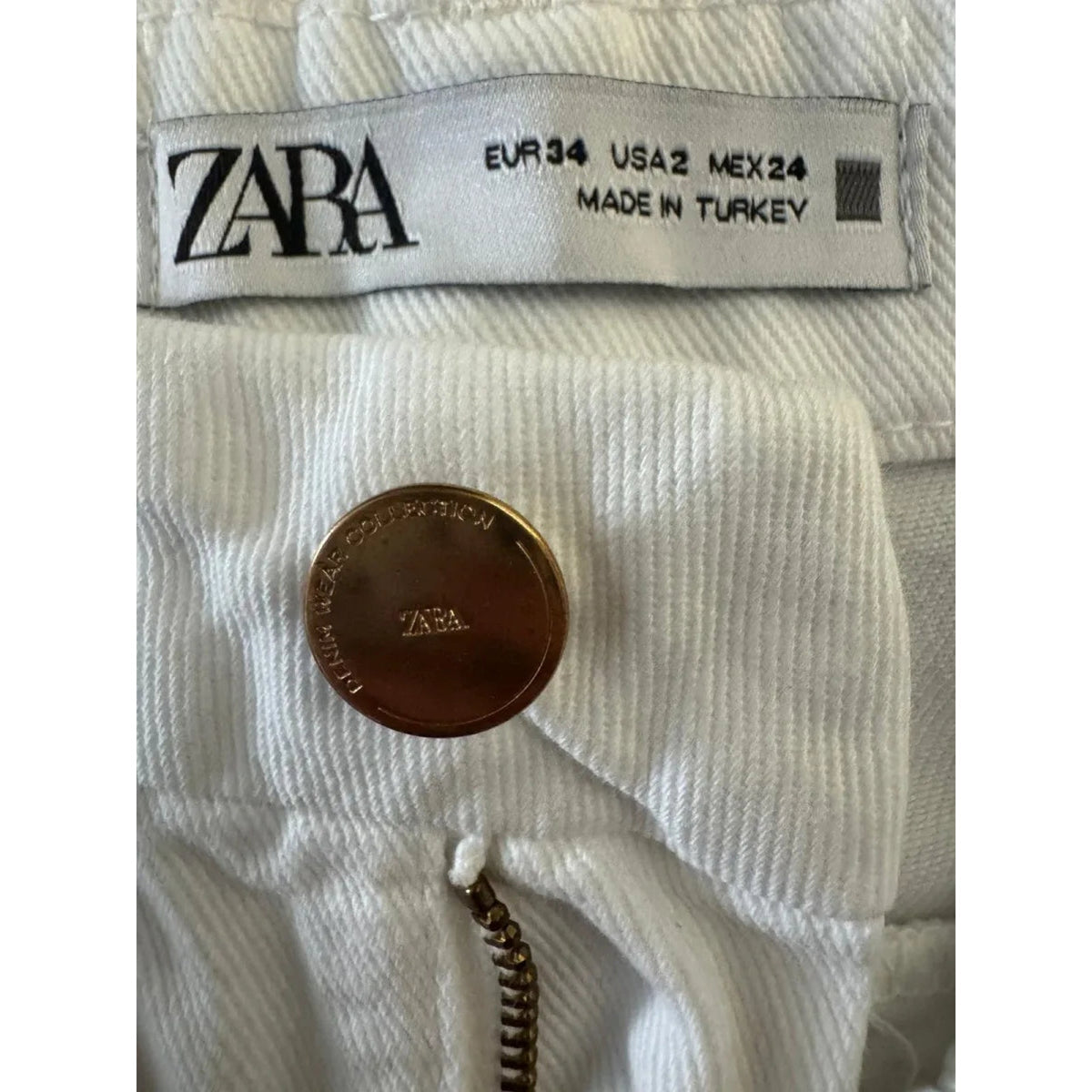 ZARA Wide Leg White Denim Jeans High Rise