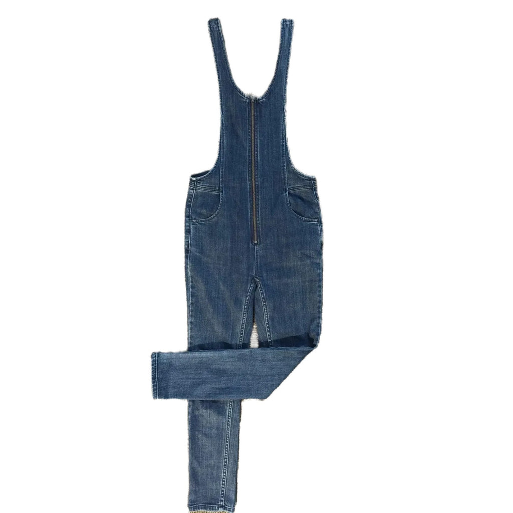 Free People Blue Denim Skinny Overalls Jumpsuit