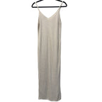 Mango Linen Blend Ribbed Knit Maxi Dress Beige Sleeveless Button Front XS