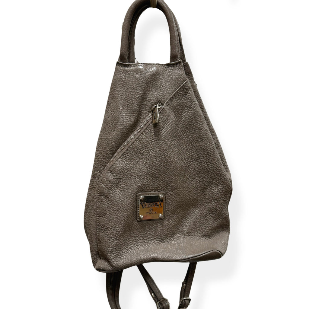 VALENTINA Italy Genuine Italian Pebbled Leather Taupe Sling Backpack Shoulder Bag