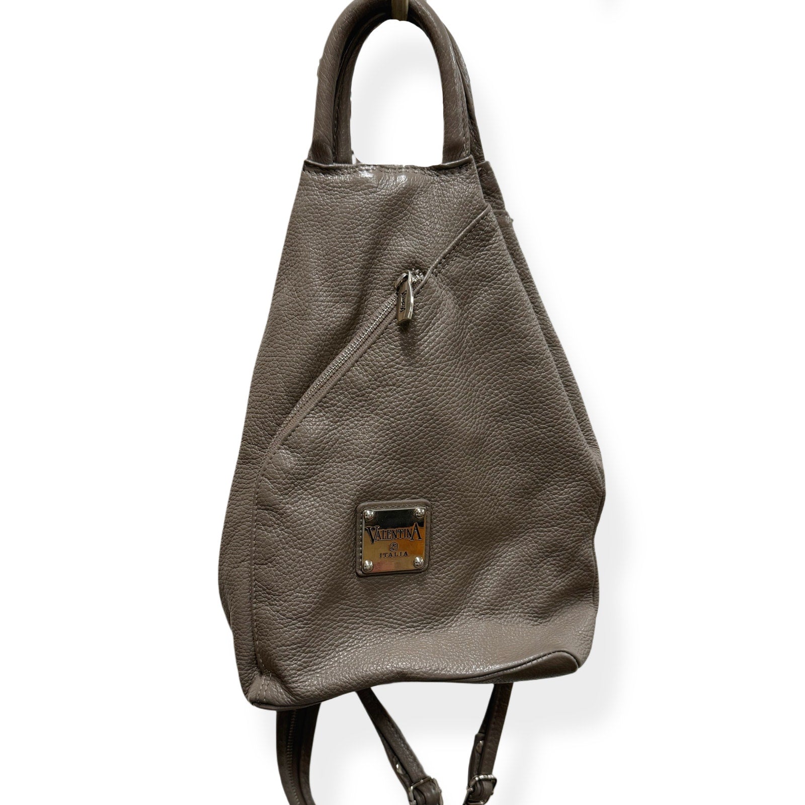 VALENTINA Italy Genuine Italian Pebbled Leather Taupe Sling Backpack Shoulder Bag