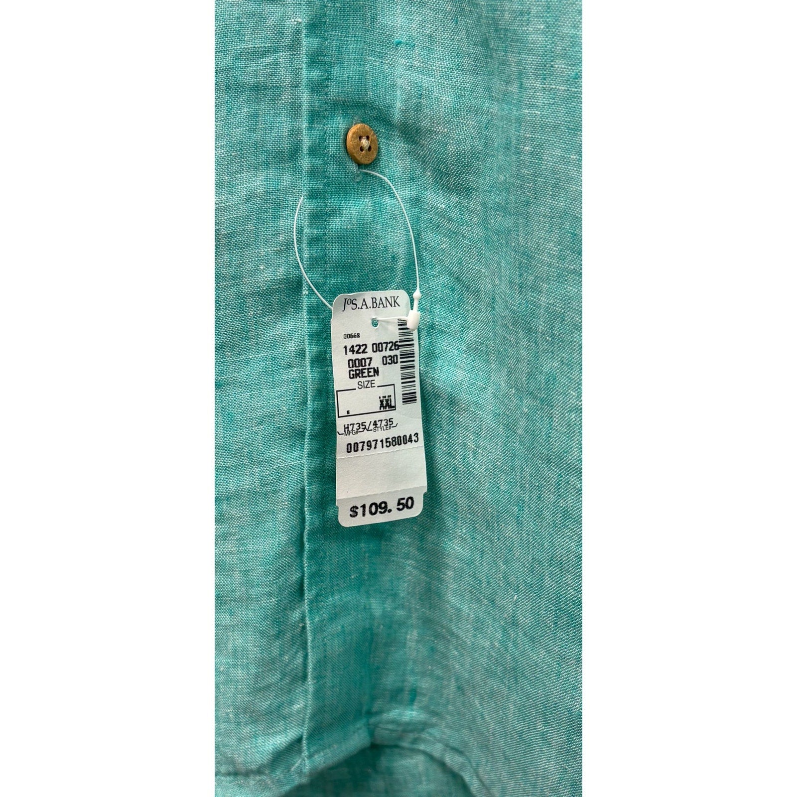 Jos. A. Bank 100% Linen Short-Sleeve Button-Up Shirt Teal