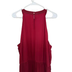 Sandra Darren Burgundy Red Pleated Halter Midi Dress