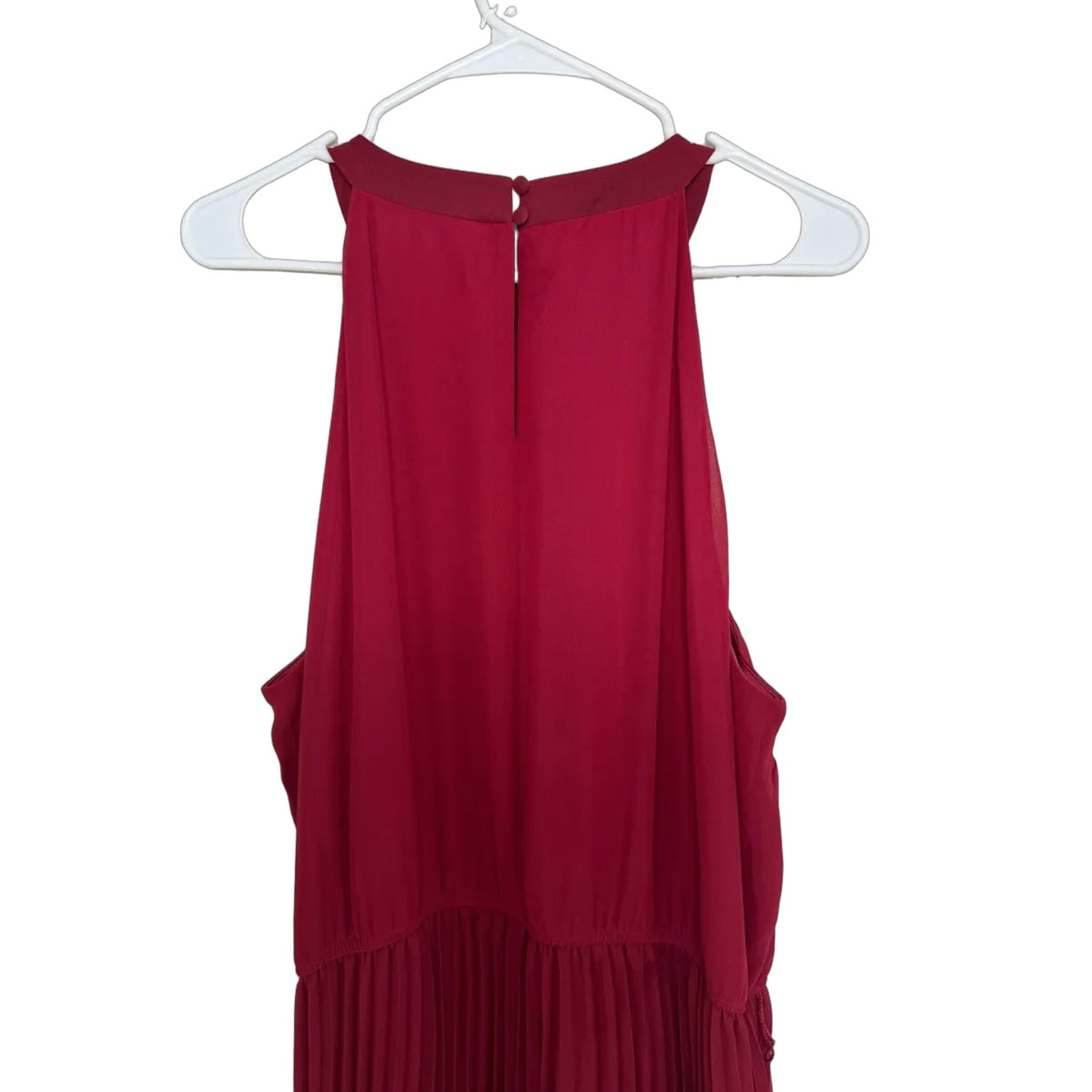 Sandra Darren Burgundy Red Pleated Halter Midi Dress