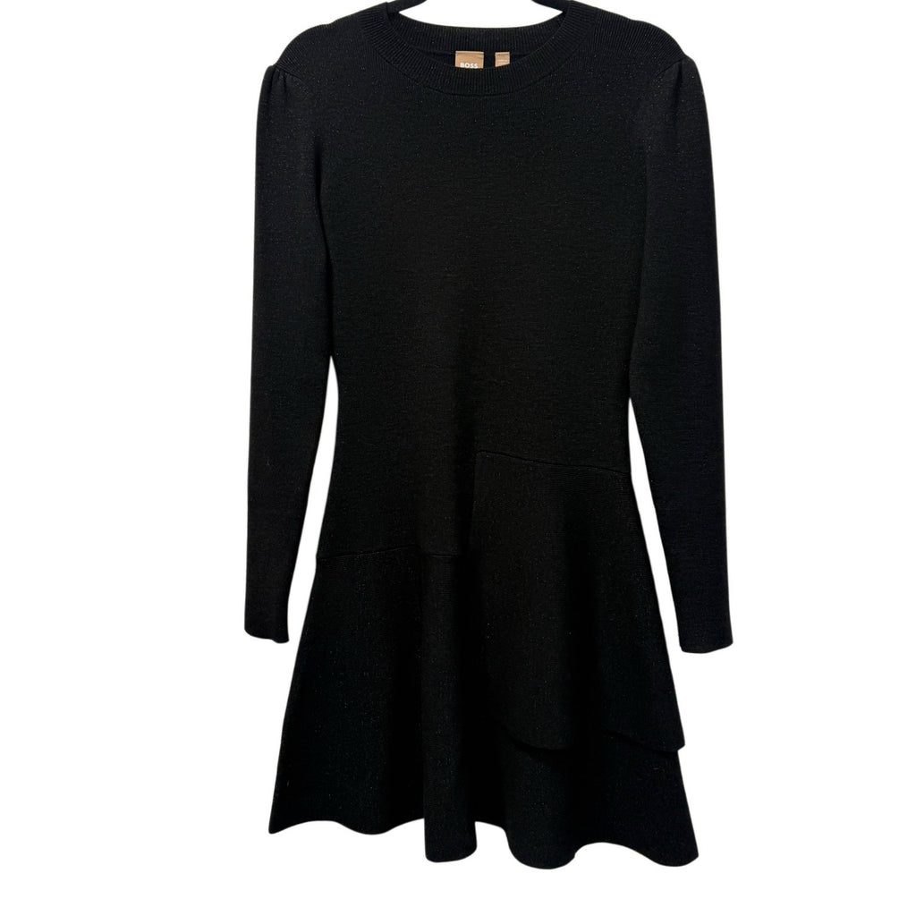 BOSS Black Sweater Dress Size S Long Sleeve Knit Fit and Flare Elegant Dress