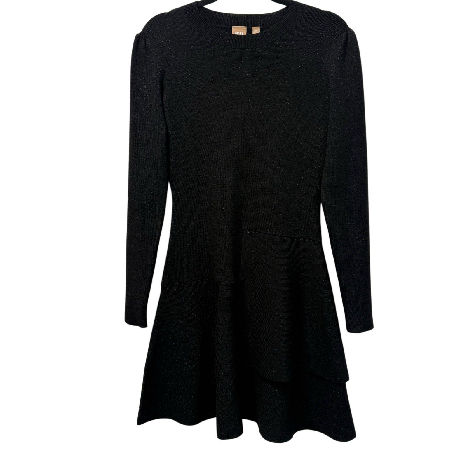 BOSS Black Sweater Dress Size S Long Sleeve Knit Fit and Flare Elegant Dress