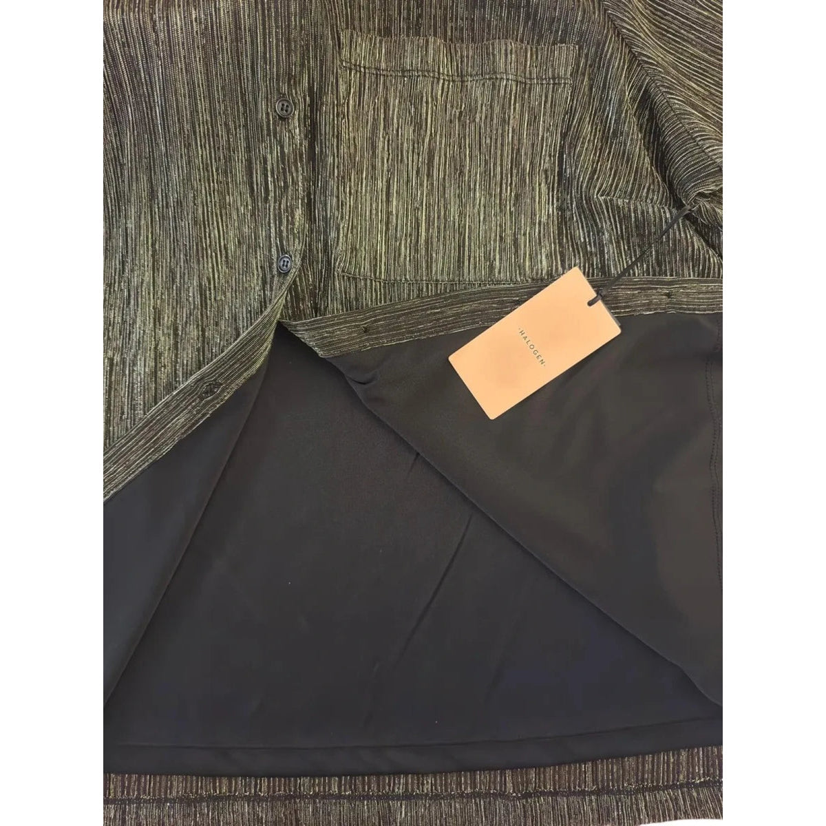 Halogen Metallic Shimmer Button-Front Top Black Gold