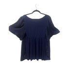 Flutter Sleeve Peplum Blouse Navy Blue