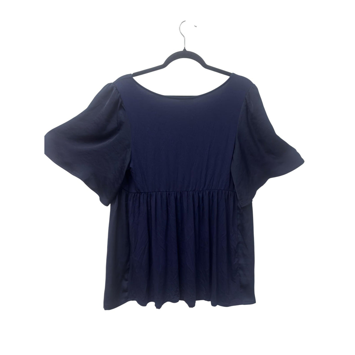 Flutter Sleeve Peplum Blouse Navy Blue