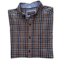 JOHNSTON & MURPHY CHECKERED ORANGE,BLUE,WHITE MEN'S SHIRT SIZE M