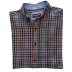 JOHNSTON & MURPHY CHECKERED ORANGE,BLUE,WHITE MEN'S SHIRT SIZE M