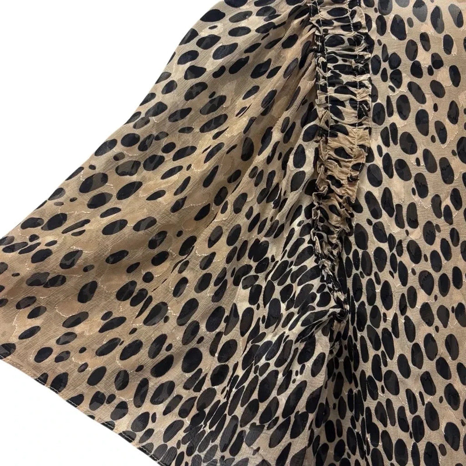 Rebecca Taylor Animal Print Ruffle Blouse Beige Black