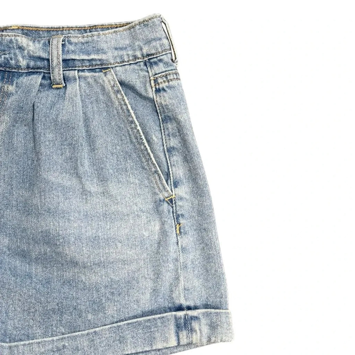 American Eagle Pleated Denim Mom Shorts Light Blue