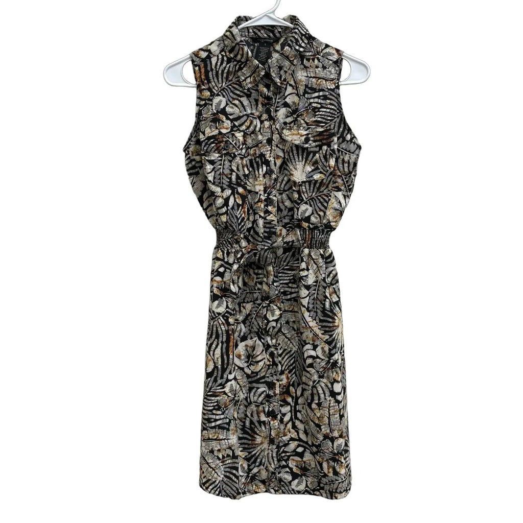 Millenium Tropical Leaf Print Sleeveless Shirt Dress