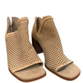 Vince Camuto Perforated Peep Toe Booties Tan Suede Block Heel Size 8.5