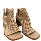 Vince Camuto Perforated Peep Toe Booties Tan Suede Block Heel Size 8.5