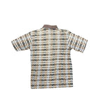 Floral Stripe Patterned Short Sleeve Polo Shirt Brown