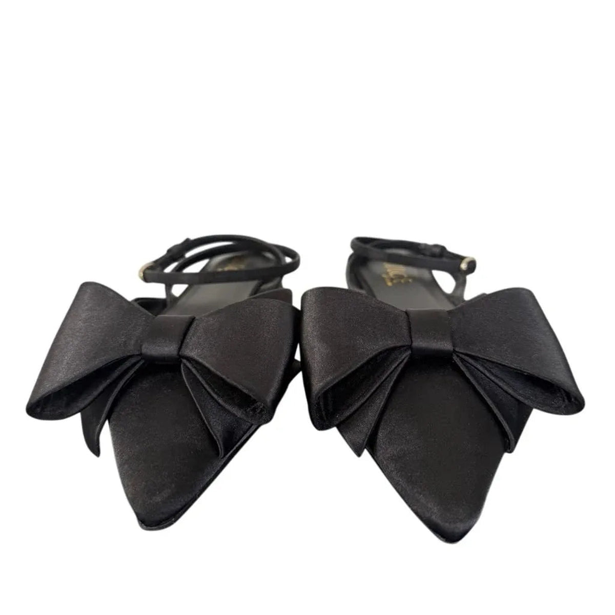 Rouge Helium Black Satin Bow Pointed-Toe Flats