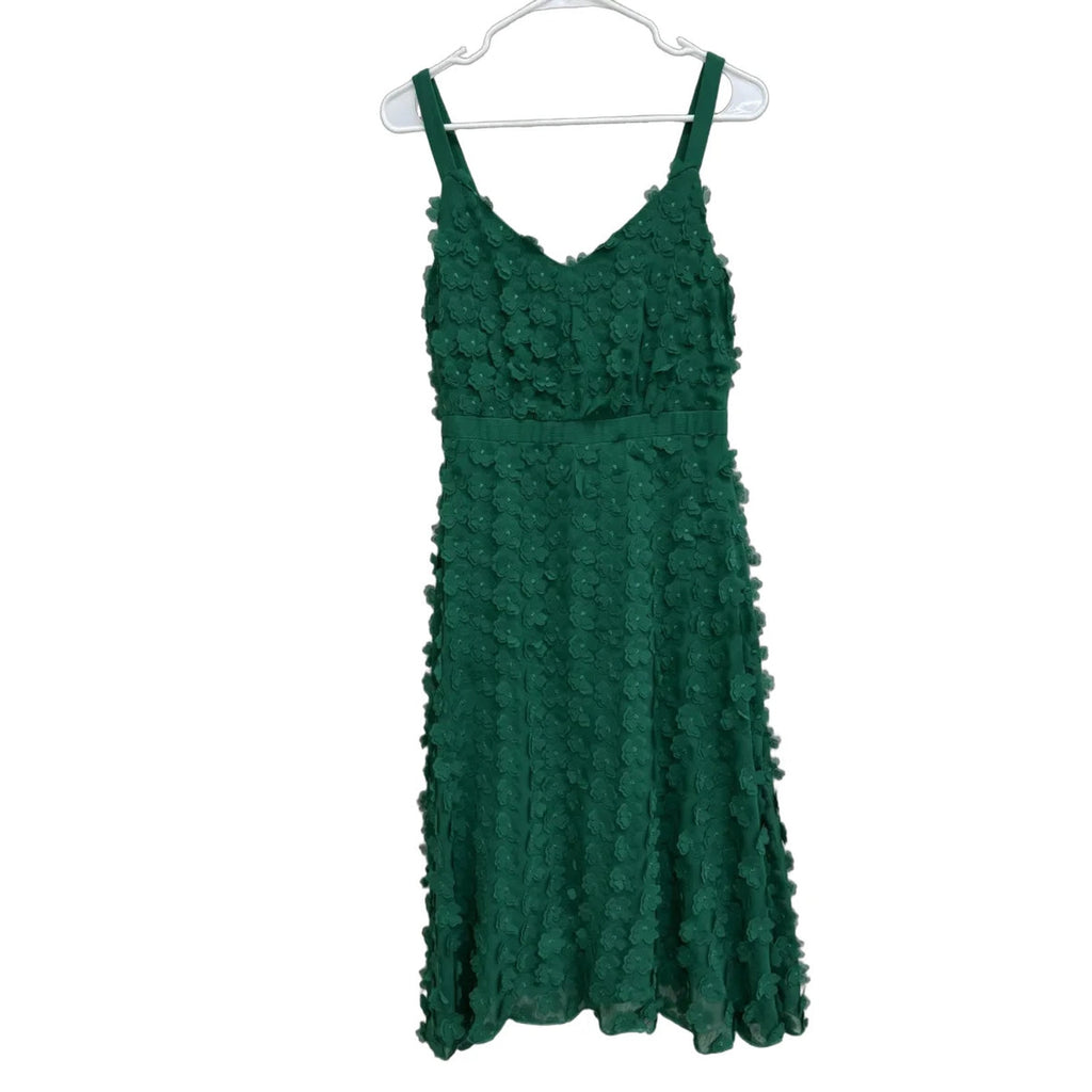 Eva Franco 3D Floral Applique A-Line Midi Dress Green