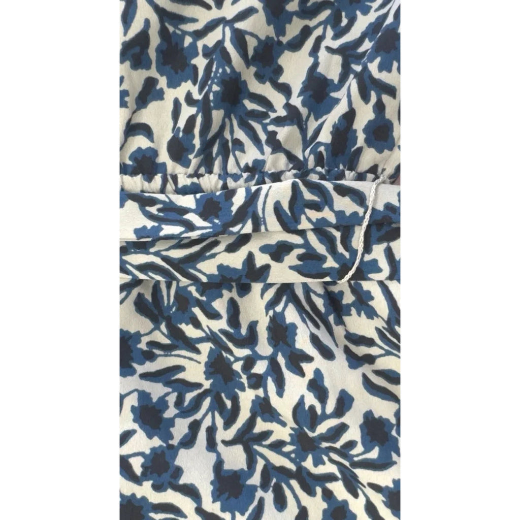 LOFT Floral Print Short Sleeve Top Cream Blue