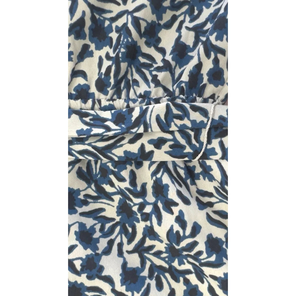 LOFT Floral Print Short Sleeve Top Cream Blue