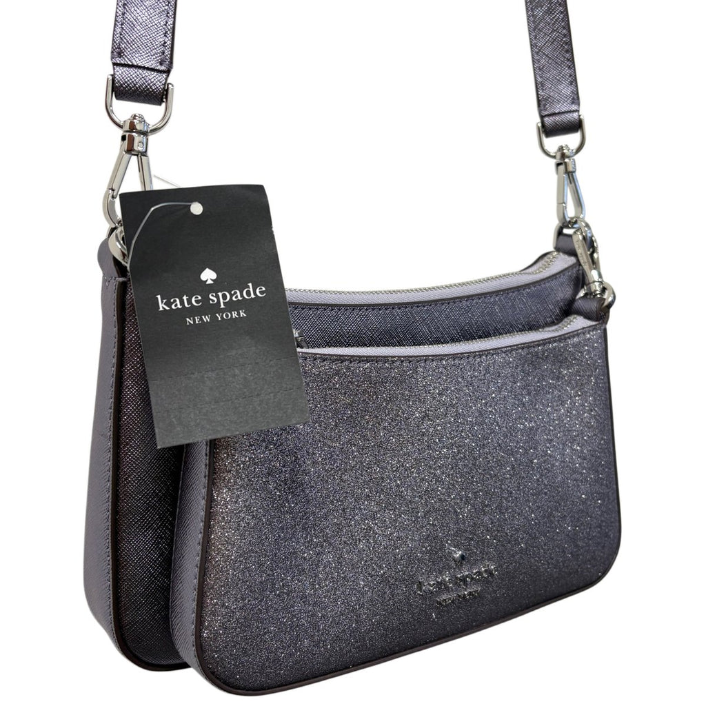Kate Spade Glitter Crossbody Duo Bag NWT Purple/Gunmetal Sparkle