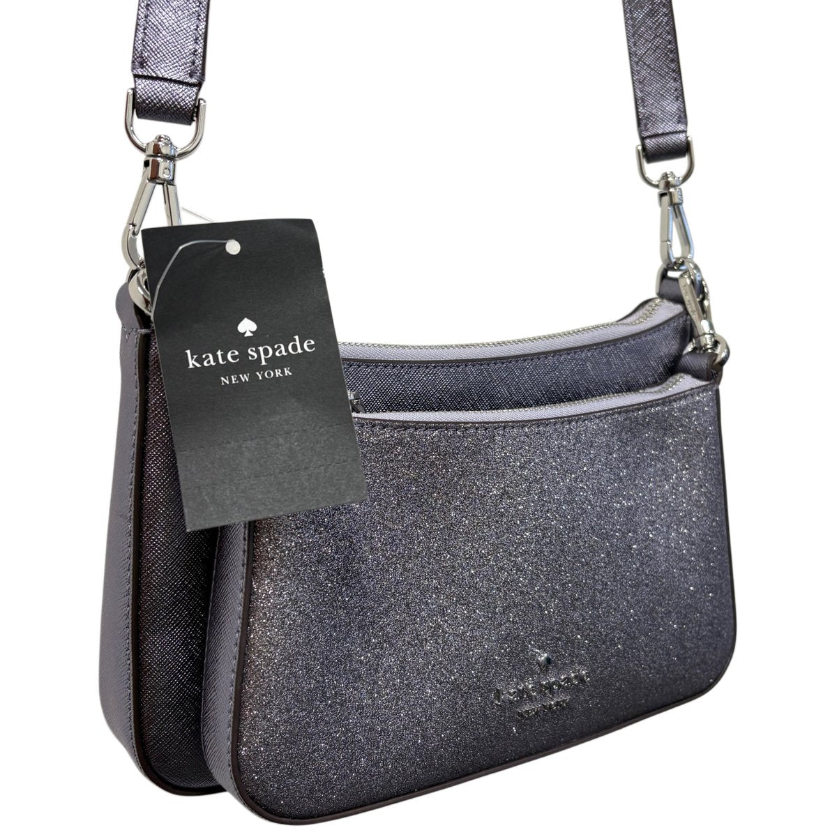 Kate Spade Glitter Crossbody Duo Bag NWT Purple/Gunmetal Sparkle