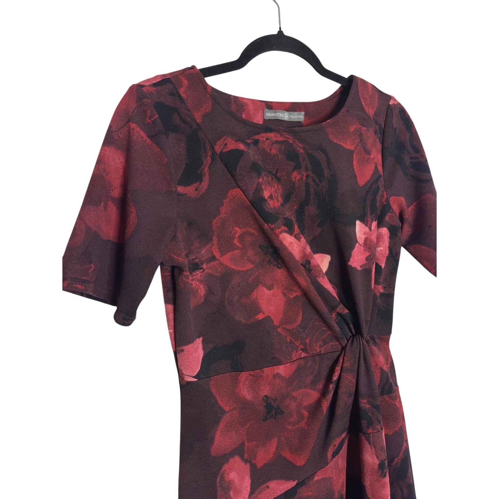 Signature Collection Floral Print Fit & Flare Dress Burgundy S