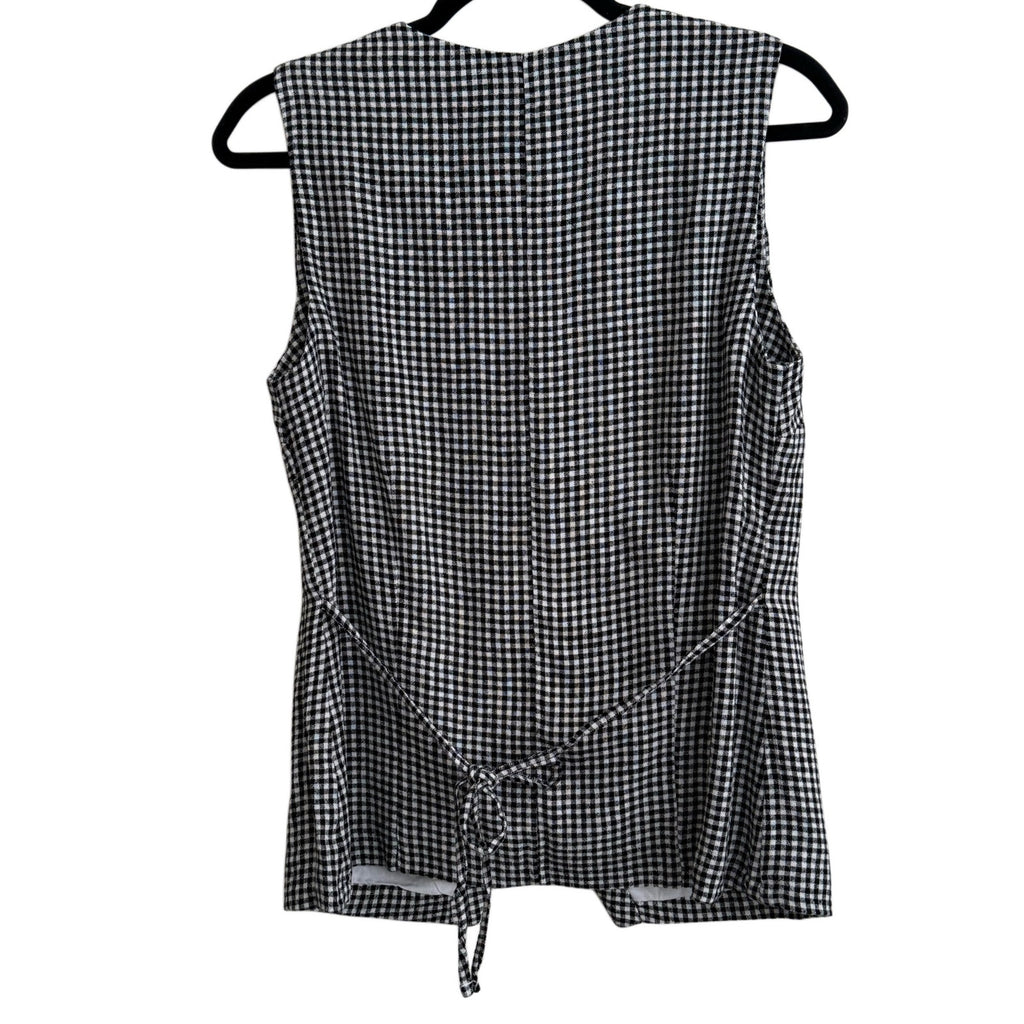 NWT Abercrombie & Fitch Black White Gingham Linen Blend Sleeveless Vest Blouse S
